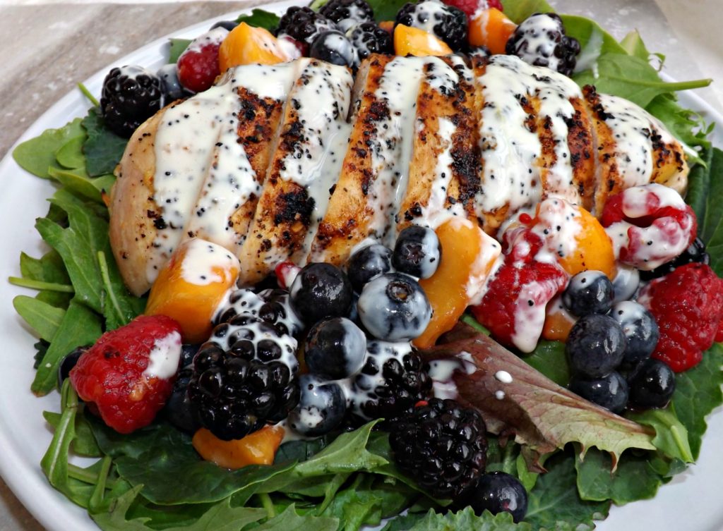 Red, White & Blue Grilled Chicken Salad With Lemon Poppyseed Dressing ...